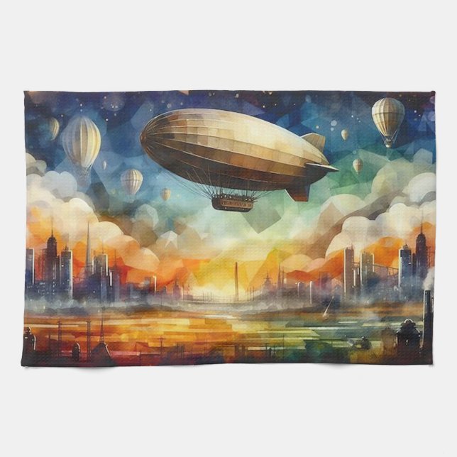 Esquina Steampunk con toalla de cocina de Zeppelin (Horizontal)