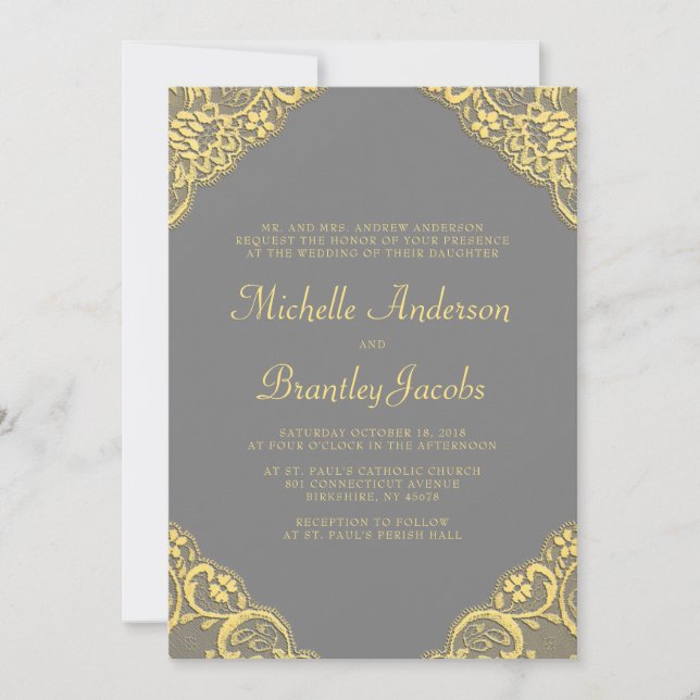 Esquinas de encaje dorado Elegante Invitación a la (Anverso)