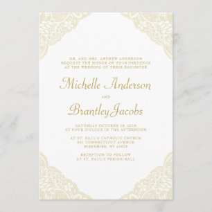 Esquinas de encaje dorado Elegante Invitación de b