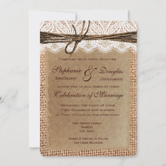 Esquinas redondeadas Burlap Imprimir invitaciones  (Anverso)