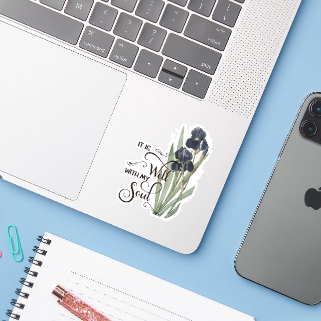 Está bien pegatina de iris morado (Ordenado portátil con iPhone)