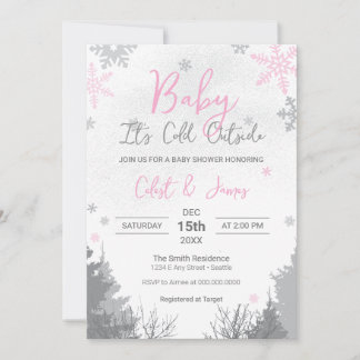 Está frío fuera de la invitación rosa de Baby Show
