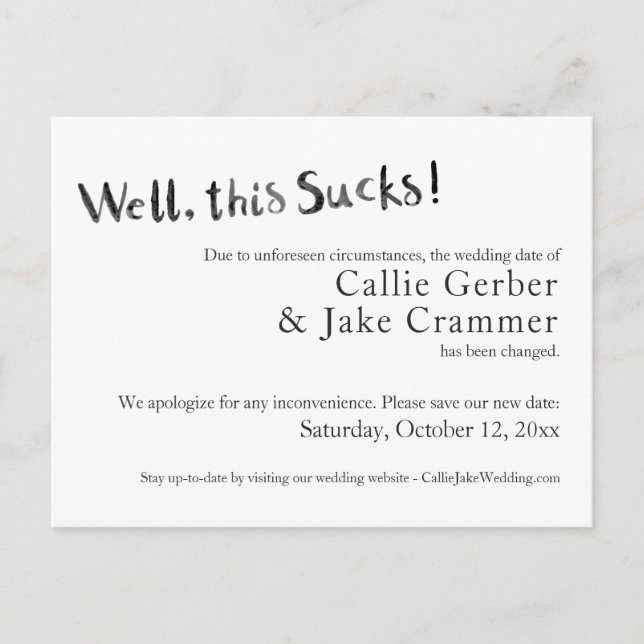 Esta tarjeta postal es pospuesta para el Boda (Anverso)