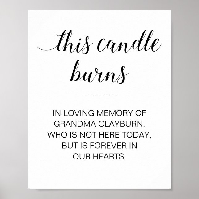 Esta vela arde en memoria personalizada señal (Frente)