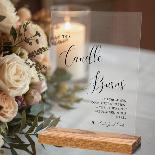Esta Vela Arde Señal Acrílica de Boda en Memoria (This Candle Burns Memorial Wedding Acrylic Sign
)