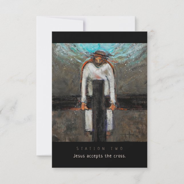 Estación 2, Jesús acepta tarjeta de oración cruzad (Anverso)