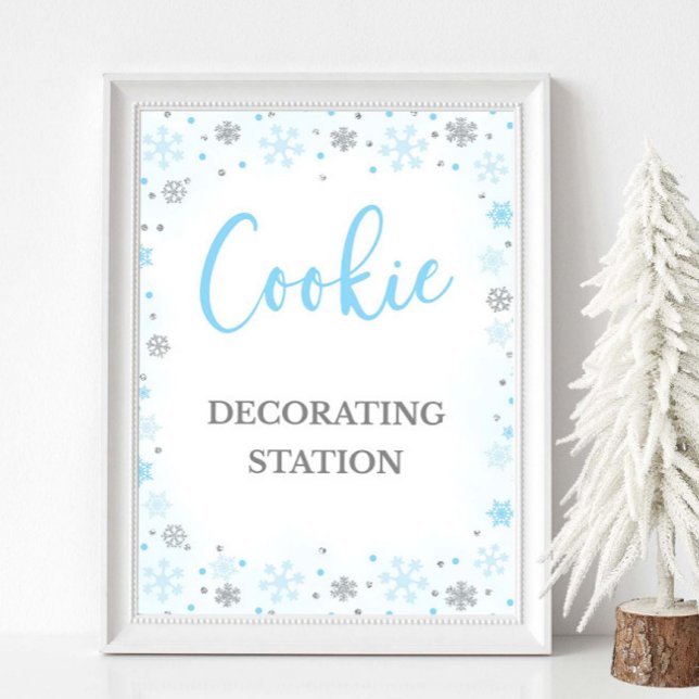 Estación de decoración de cookies Rótulo Rótulo az (Cookie Decorating Station Winter Blue & Silver Baby Shower, Bridal Shower, Birthday Sign)