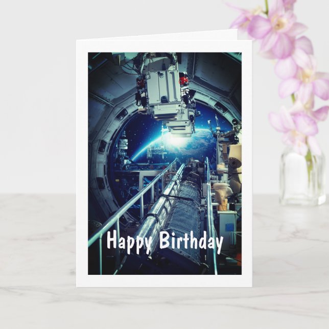 Estación espacial, tarjeta de cumpleaños plegada d (Orquídea)