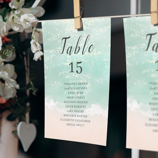 Estacionamientos de bodas en la playa del océano (Sparkling ocean beach wedding seating charts)
