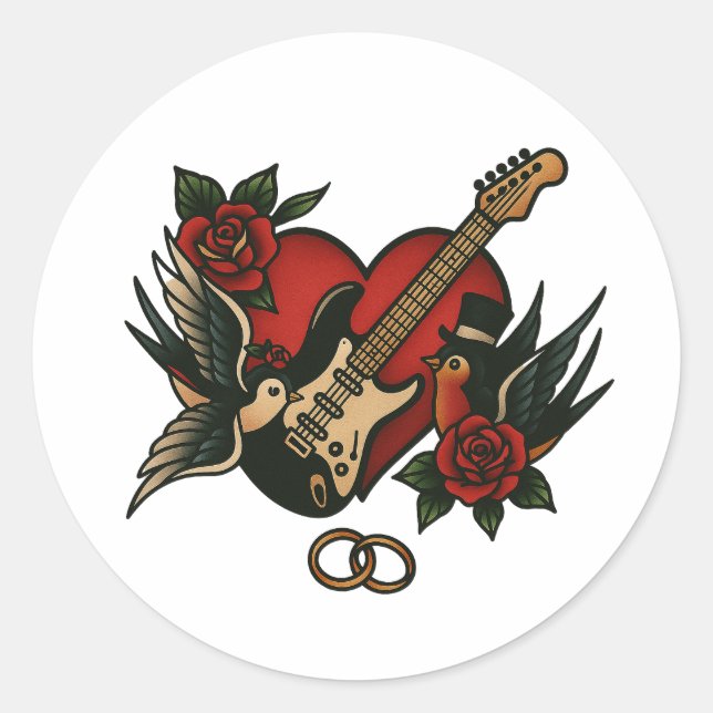 Estacionario de Boda con tema de rock - Pegatina (Anverso)