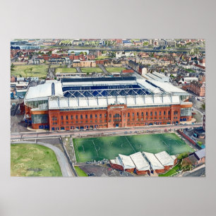 Estadio histórico Ibrox Glasgow Acuarela Arte