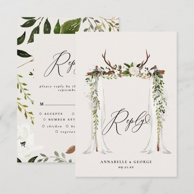 Estadio rústico acuarela boda floral blanca RSVP c (Anverso / Reverso)