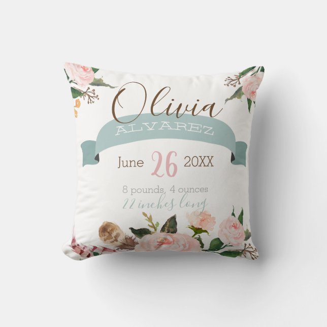 Estadísticas de boho, almohada de anuncio de nacim (Anverso)