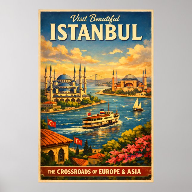 Estambul Turquía - Póster de viaje vintage (Frente)