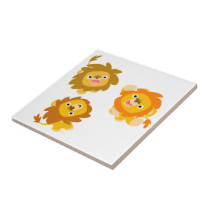 "¡Estamos aquí!!" Baldosas de leones de dibujos an