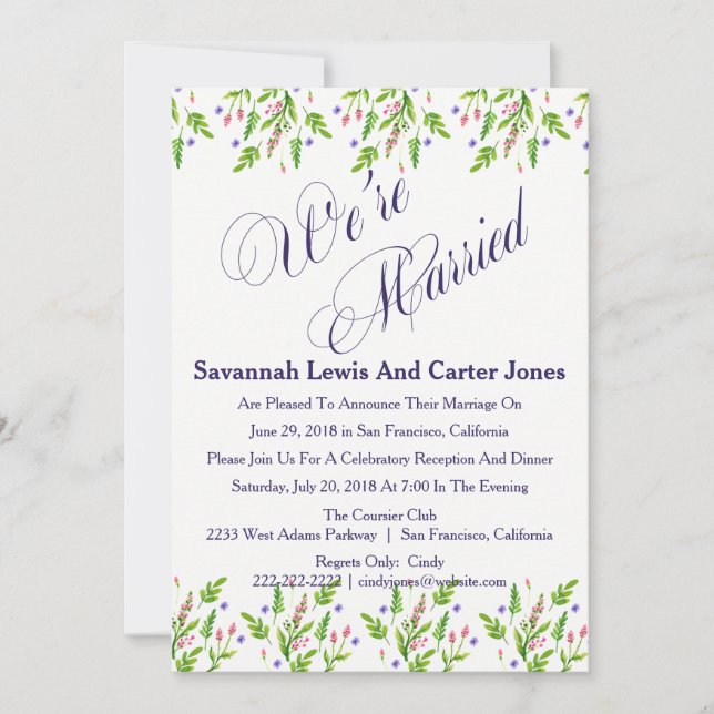 "Estamos casados" Invitación Boda de flores de ver (Anverso)