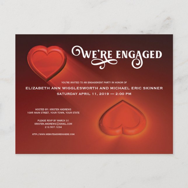 Estamos comprometidos, dos corazones invitaciones  (Anverso)