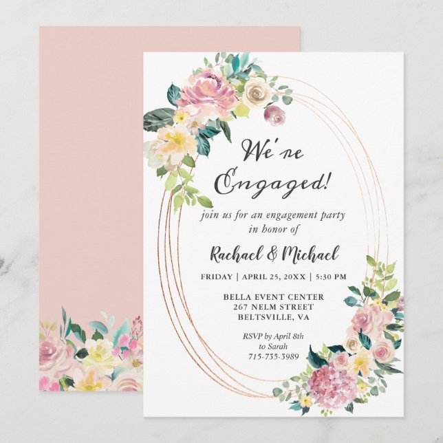 Estamos comprometidos Invitación de fiesta floral  (Anverso / Reverso)