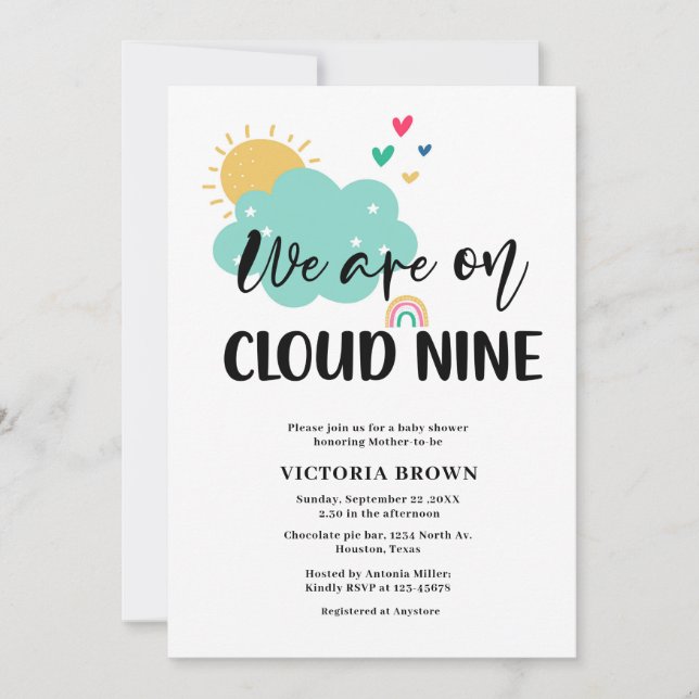 Estamos en la Invitación de Baby Shower Cloud NIne (Anverso)