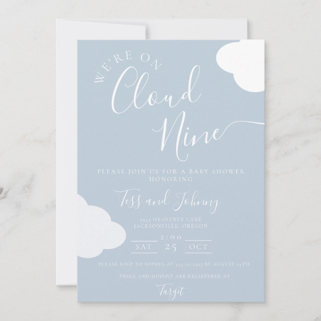 Estamos en la invitación de Baby Shower Cloud Nuev (Anverso)