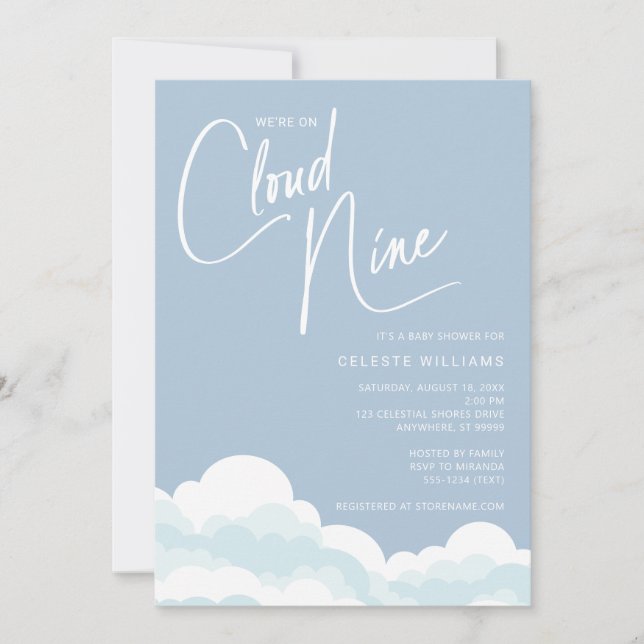 Estamos en la invitación de Baby Shower Cloud Nuev (Anverso)