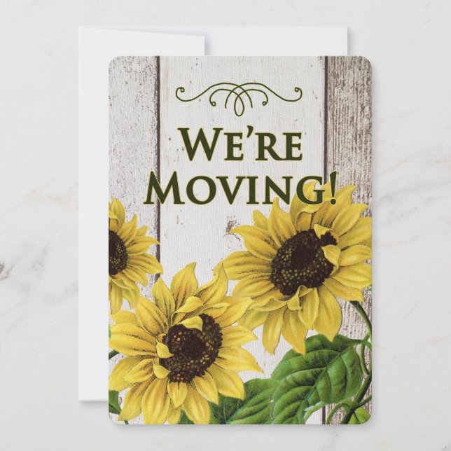 Estamos moviendo girasoles retro de Invitación (Anverso)