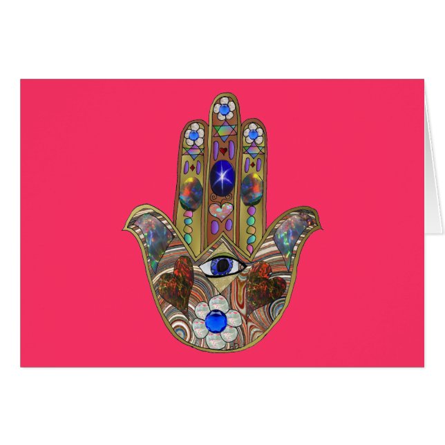 Estampa artística de Hamsa Judaica Corazones Flore (Anverso (Horizontal))
