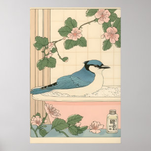 Estampa de Arrendajo Azul en Bañera Arte de Baño J
