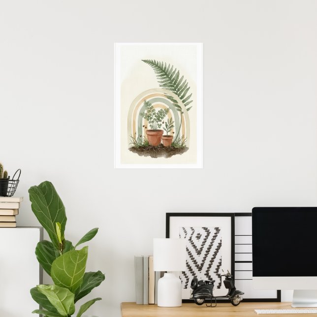 Estampa de arte botánico boho de helechos arcoíris (Oficina en casa)