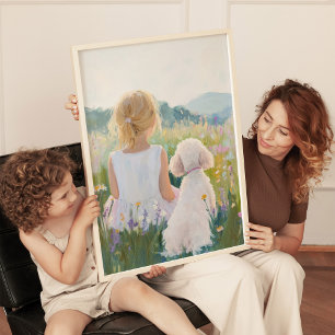 Estampa de arte de niña y perro grand millennial c
