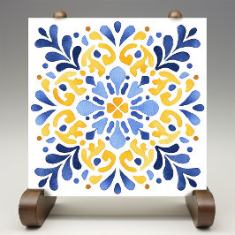 Estampa de Azulejo con Flor de Lis Amarilla