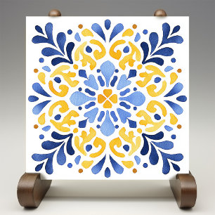 Estampa de Azulejo con Flor de Lis Amarilla