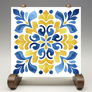 Estampa de Azulejo con Flor de Lis Amarilla