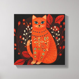 Estampa de Lienzo de Arte Popular de Gato Naranja