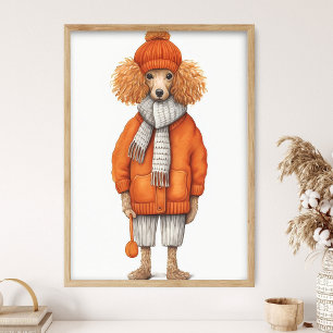Estampa de perro caniche de moda, decoración diver
