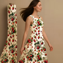 Estampa de tela Cottagecore botánica de fresa