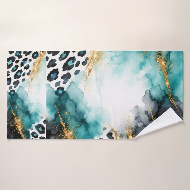 Estampado Animal Boho Verde Azul, Ágata Dorada Azu (Toalla de baño)