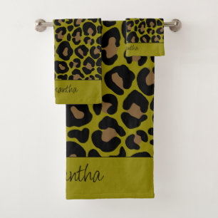 Estampado animal leopardo verde oliva negro nombre