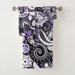 Estampado de estampado paisley blanco morado negro
