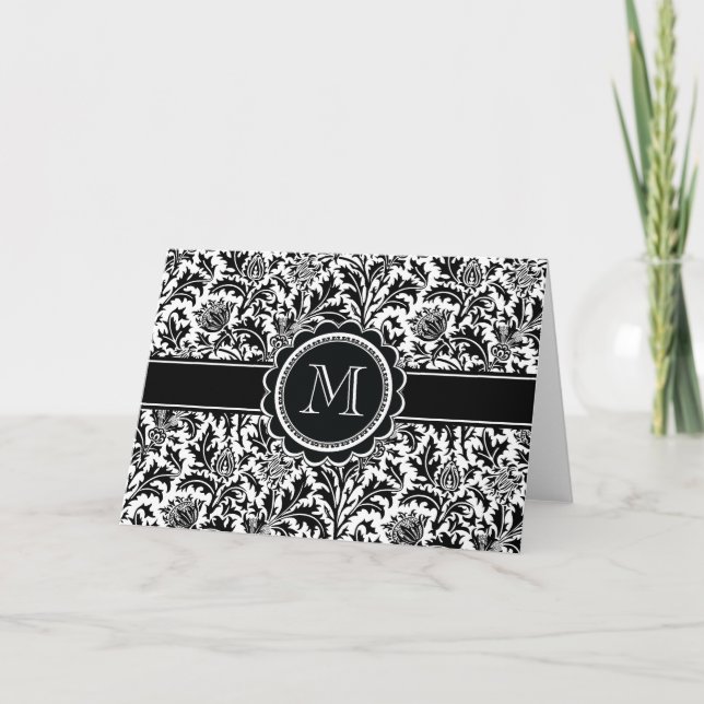 Estampado de flores blanco y negro del monograma (Anverso)
