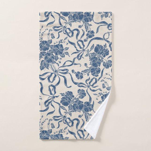 Estampado de flores de marfil de los azules (Toalla de mano)