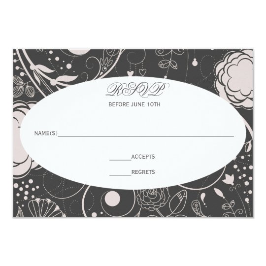 Estampado de flores gris/blanco - RSVP Invitación 8,9 X 12,7 Cm