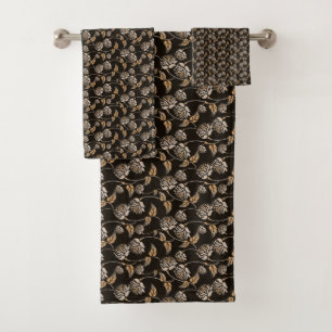 Estampado de flores negro y beige moderno elegante