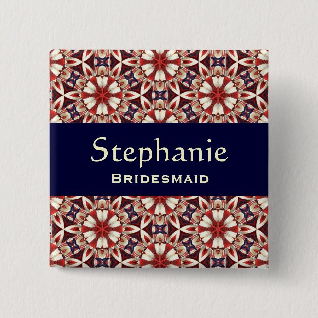 Estampado de flores rojo V2 del botón de la dama (Anverso)