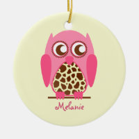 Estampado de girafa y ornamento personalizado búho