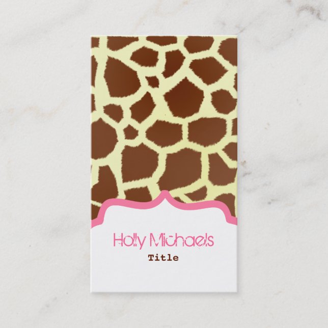 Estampado de girafa y tarjeta de visita rosada (Anverso)