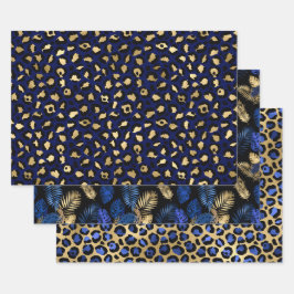 Estampado de leopardo azul con hojas tropicales do