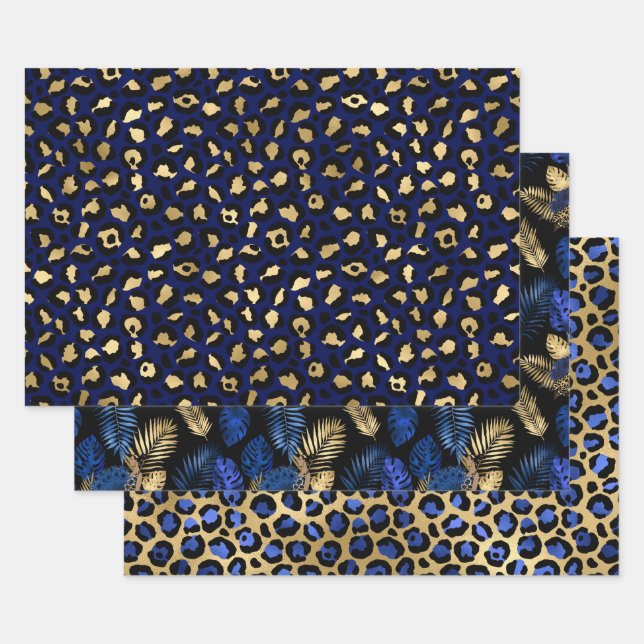 Estampado de leopardo azul con hojas tropicales do (Set)