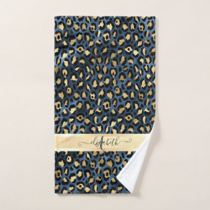 Estampado de Leopardo Azul Monograma Dorado