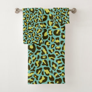 Estampado de leopardo azul turquesa y amarillo de